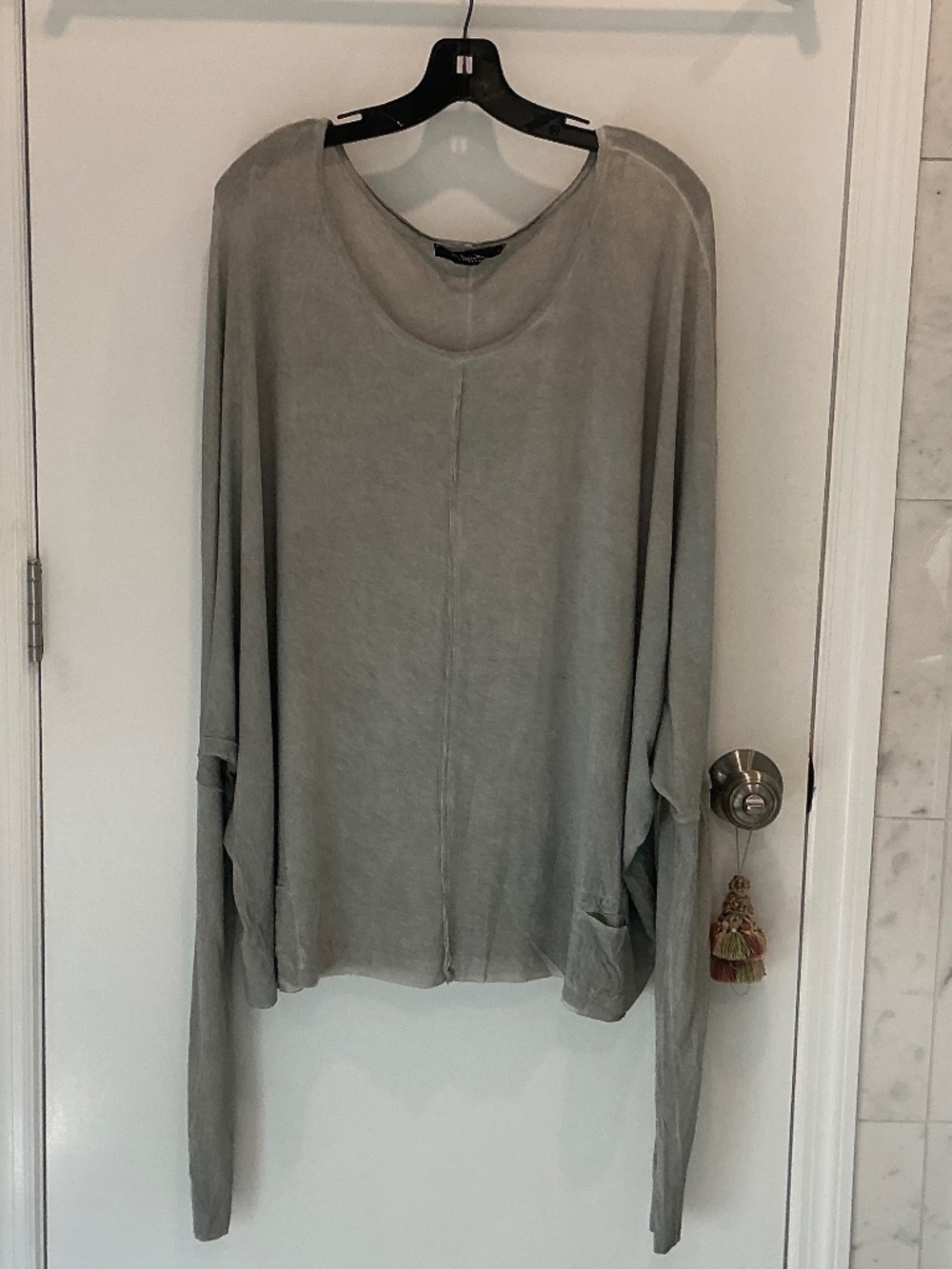 Umitunal Acid Wash Gray Distressed Oversized Tunic Top Large